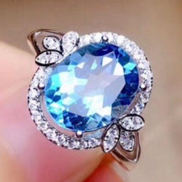 Amazing Lovely Pure Oval Sea Blue Zircon Romantic Rings for Women, PD377 - Picture 5 of 5